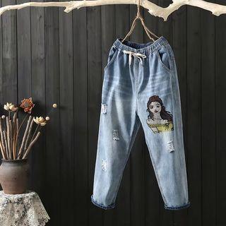 Beauty Embroidery Straight-cut Jeans