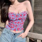 Lace Trim Sweetheart Floral Print Tube Top