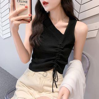 Plain Drawstring Plain Knit Top
