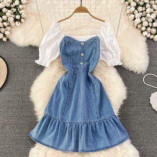 Square Neck Denim A-line Dress