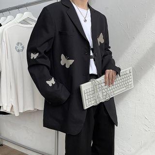 Butterfly Print Single-breasted Jacket