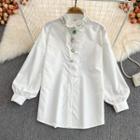 Lantern-sleeve Rhinestone Shirt White - One Size