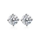925 Sterling Silver Sparkling Simple Cubic Zircon Stud Earrings Silver - One Size