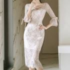Elbow-sleeve Sheath Lace Party Dress