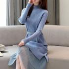 Set: Mesh Hem Midi Knit Dress + Belt