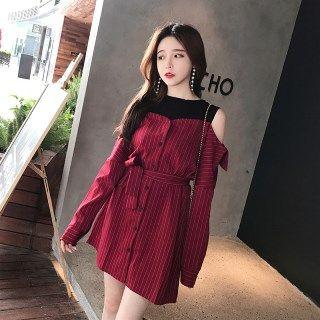 Long-sleeve Cutout Shoulder Panel Dress
