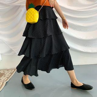 Polka Dot A-line Midi Chiffon Tiered Skirt