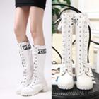 Lettering Lace-up Tall Boots