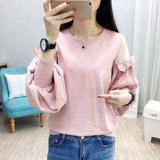 Puff Sleeve Mesh Panel Pullover