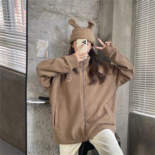 High-neck Bear Embroidered Zip Jacket