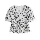 Ruched Short Sleeve Floral Print Blouse
