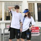 Couple Matching Elbow-sleeve Letter T-shirt / Shorts