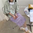 Elbow-sleeve Tie-dye T-shirt / Accordion-pleat A-line Midi Skirt