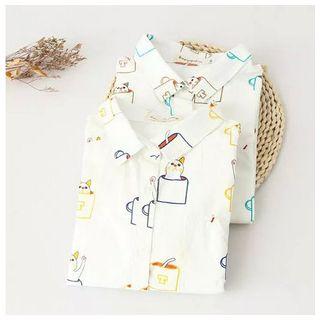 Cat Print Long-sleeve Shirt