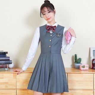 Plain Shirt / Short-sleeve Shirt / Badge Embroidered Overall Dress / Set