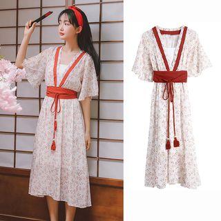 Floral Short-sleeve V-neck Dress