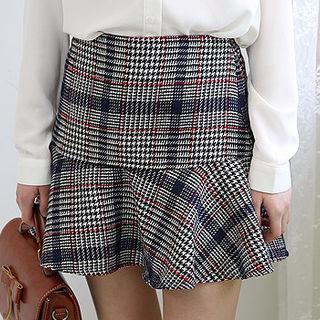 Checked Buttoned Mini A-line Skirt