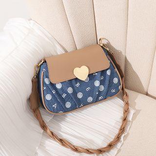 Lettering Denim Shoulder Bag Denim Blue & Khaki - One Size