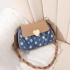 Lettering Denim Shoulder Bag Denim Blue & Khaki - One Size