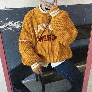Contrast-stripe Lettering Sweater