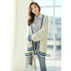 Plunge-neck Piped Knit Cardigan