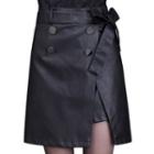Faux Leather Double Breasted Skirt