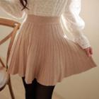 Band-waist Pleated Knit Miniskirt