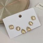 3 Pair Set: Cat Eye Stone Alloy Earring (various Designs) 3 Pairs - Gold - One Size