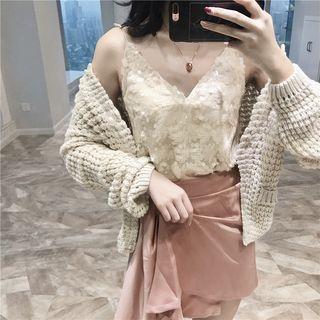 Sequined Sleeveless Top / Plain Cardigan