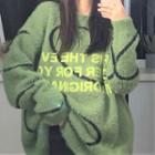 Fleece Lettering Knit Sweatshirt Green - One Size