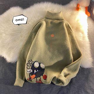 Monster Print Turtleneck Sweater