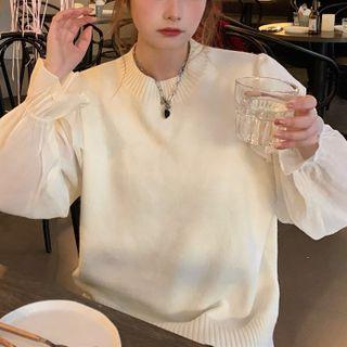 Mock Two-piece Ruffle Sweater White - One Size