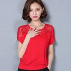 Perforated Short Sleeve Chiffon Top