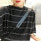 Striped Loose-fit Short-sleeve T-shirt Black - One Size