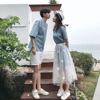 Couple Matching Short-sleeve Lettering T-shirt / Shorts / Dress / Mesh Skirt / Set