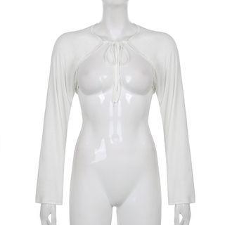 Long-sleeve Tie-front Shrug White - One Size