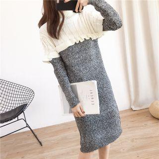 Mock Two-piece Turtleneck Knit Dress As Shown In Figure - One Size