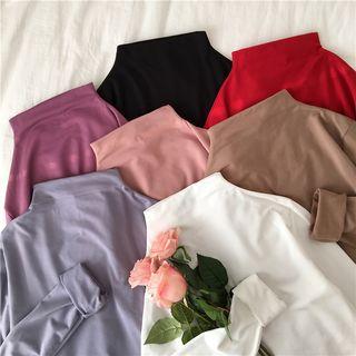 Semi High-neck Fleece-lined Long-sleeve Top