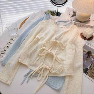 Long-sleeve Lace-up Cropped Cardigan
