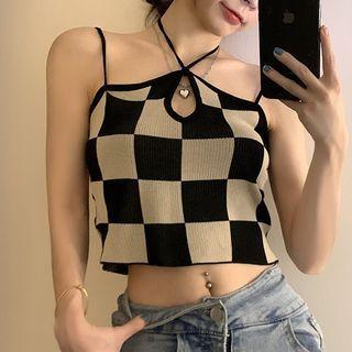 Strappy Plaid Knit Top / Mini Dress