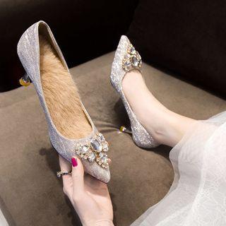 Rhinestone Spool-heel Pumps
