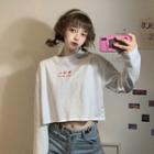 Long-sleeve Peach Embroidered Crop T-shirt