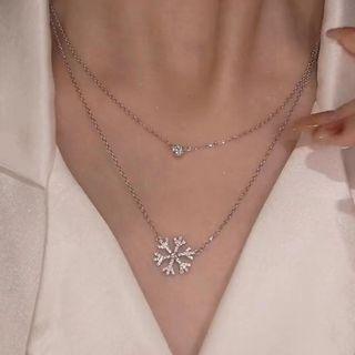 Snowflake Rhinestone Pendant Layered Alloy Necklace 1 Pc - Silver - One Size