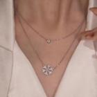 Snowflake Rhinestone Pendant Layered Alloy Necklace 1 Pc - Silver - One Size