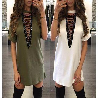 Criss-cross Front Short Sleeve Dress
