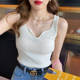 V-neck Knit Crop Tank Top In 6 Colors