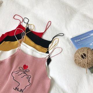 Heart Embroidered Slim-fit Knit Camisole Top