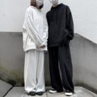 Set: Couple Matching Hooded Loose-fit Top + Plain Wide-leg Pants