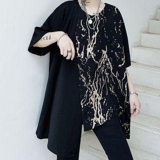 Printed Panel Short-sleeve Asymmetric Hem T-shirt