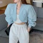 Puff-sleeve Cropped Open-front Jacket